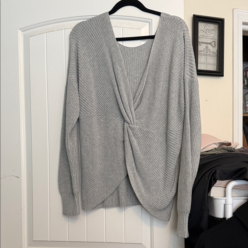Gray Twist-Front Sweater